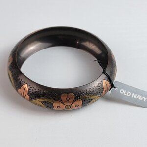 Old Navy Bronze Copper And Gold Floral Etched Bangle Bracelet 8 Inch Bohemian